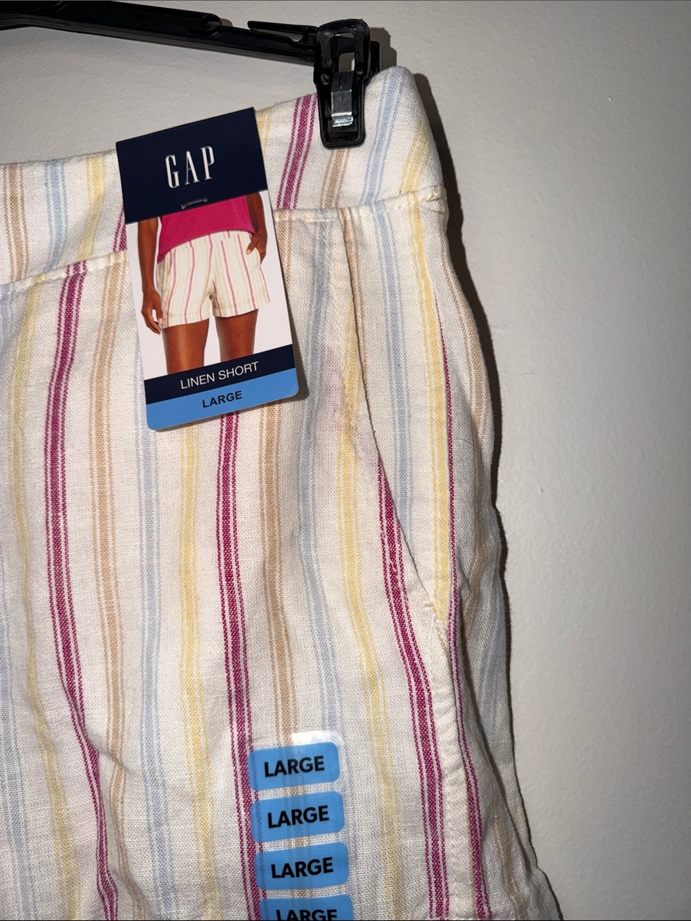 GAP High-Waist Striped Shorts in Cream with Pink & Yellow - Picture 3 of 5